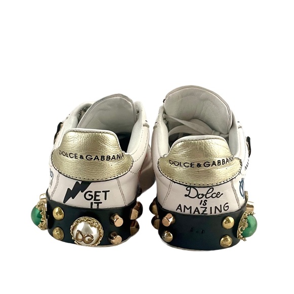 Dolce & Gabbana Sacred Heart Print Low Top Leather Sneakers Size 5 - Picture 10 of 11